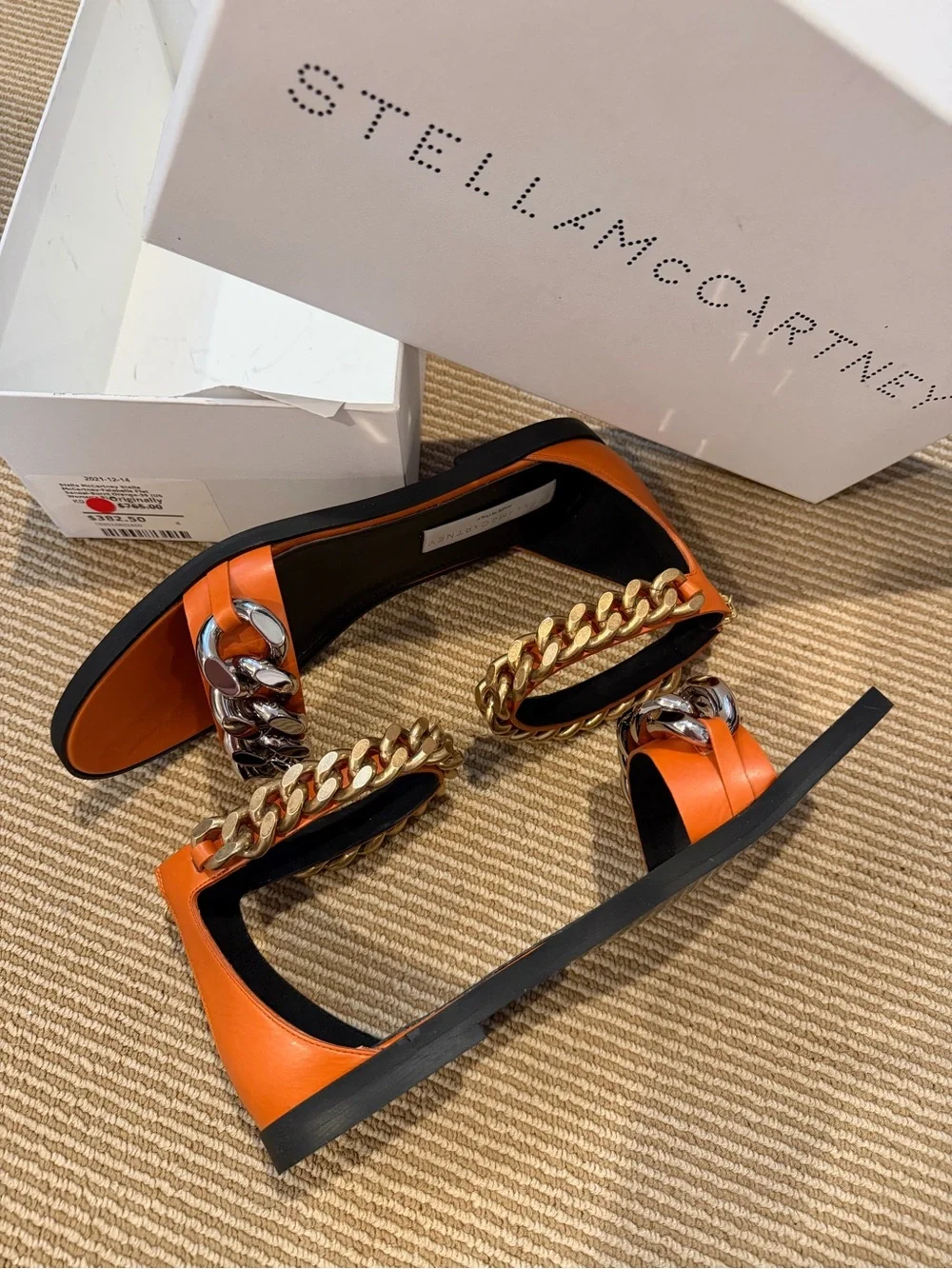 Stella McCartney Falabella Orange Chain-Trim Flat Sandals 39 - Picture 3 of 8